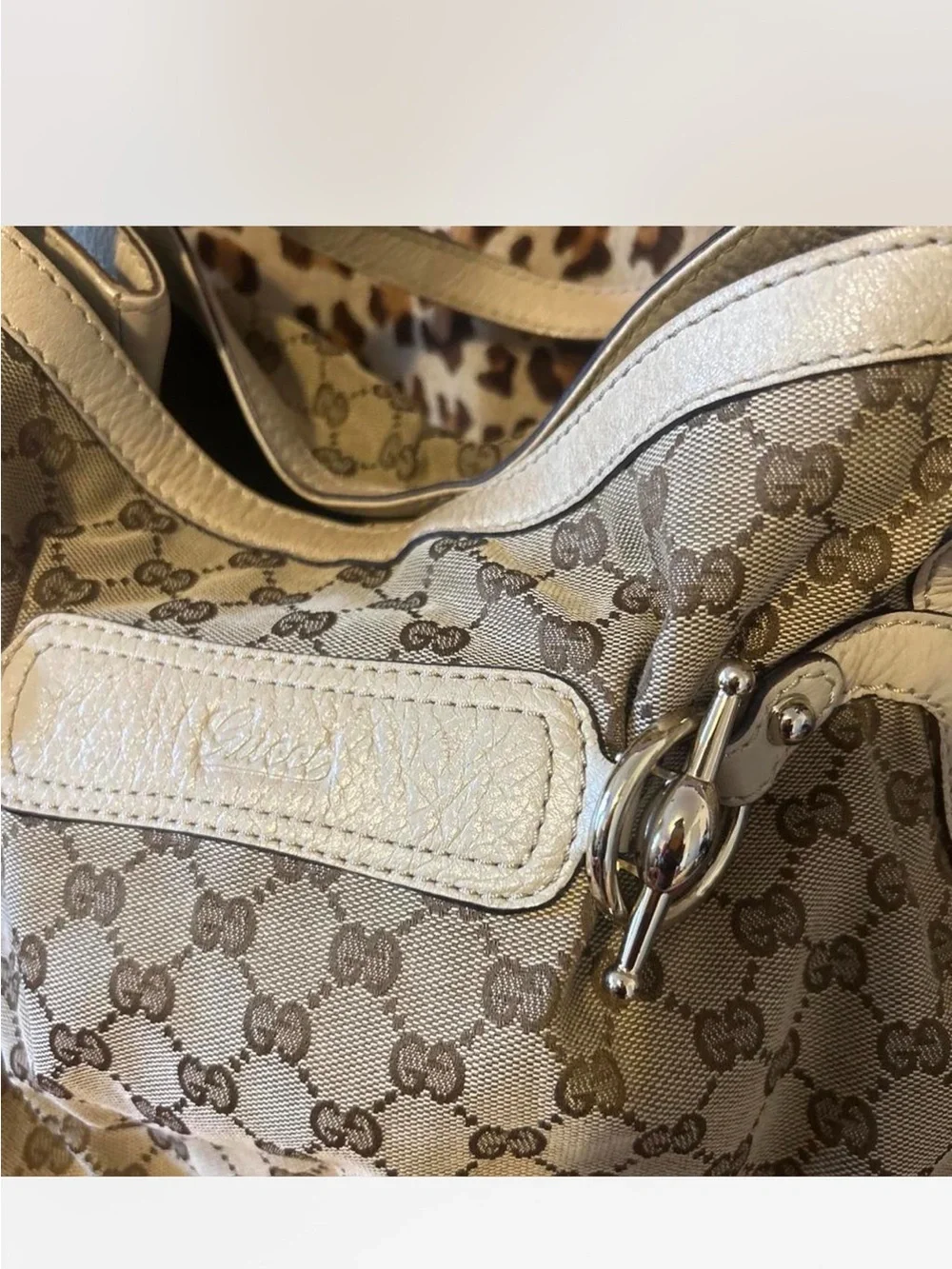 Gucci Beige Monogram Canvas Hobo with Cream Leather Trim